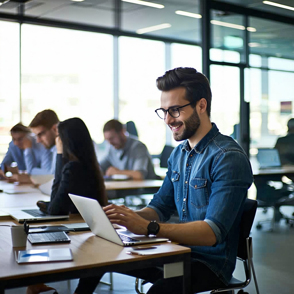 employees in office center saving time